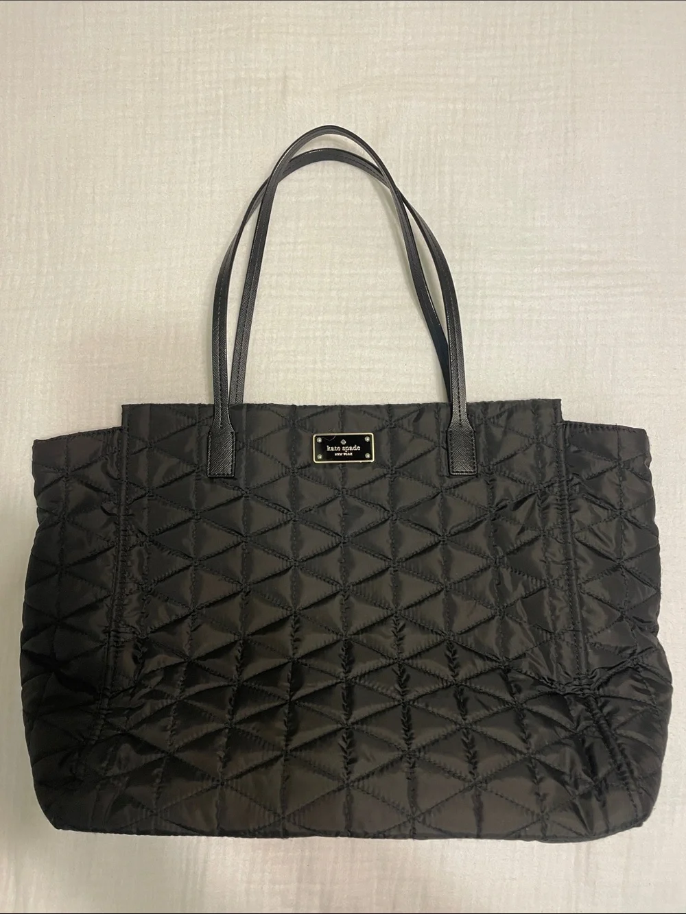 kate spade Black Quilted Tote with Logo Plaque